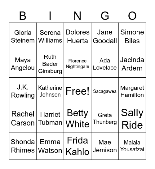 Women's History Month Bingo Card