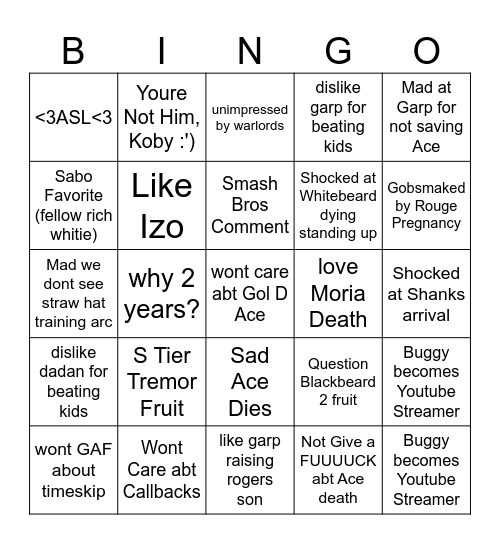 Marineford Bingo Card