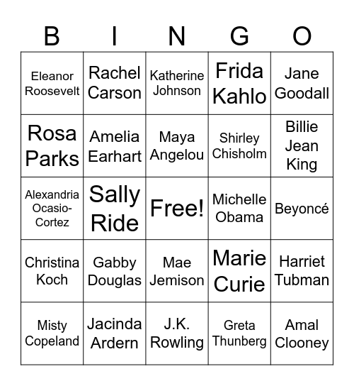 Women's History Month Bingo Card