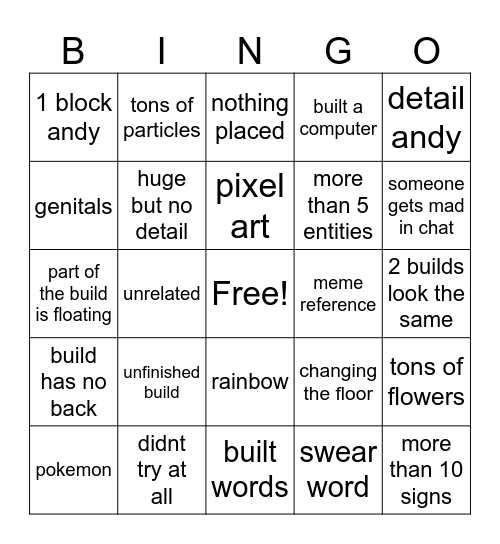 build battle bingo Card