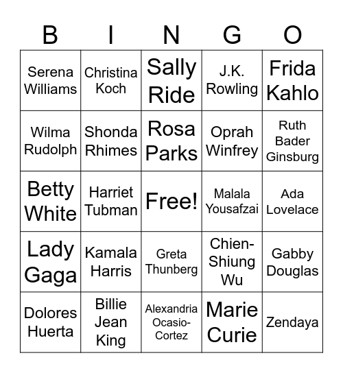 Women's History Month Bingo Card