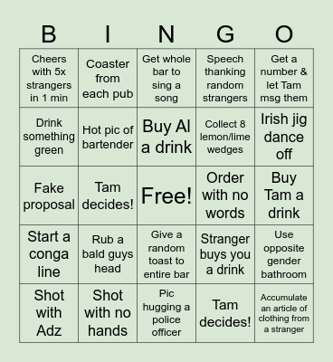 Tam’s 21st Bingo Card