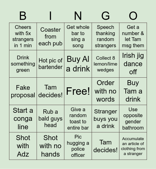 Tam’s 21st Bingo Card
