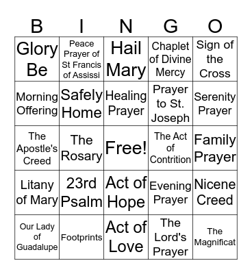 PRAYER BINGO Card