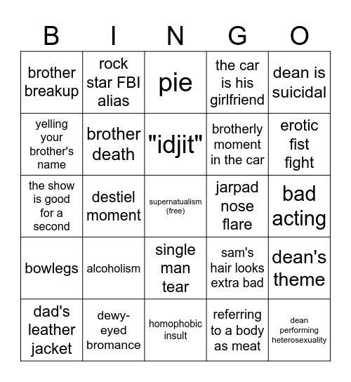it's monday night Bingo Card