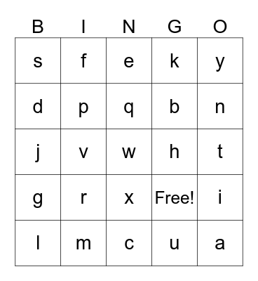 Alphabet Bingo Card