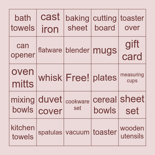 Bridal Bingo Card
