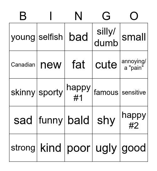 FR 10 LES AJECTIFS Bingo Card