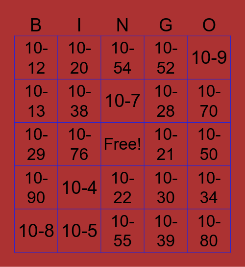 10- Codes Bingo Card