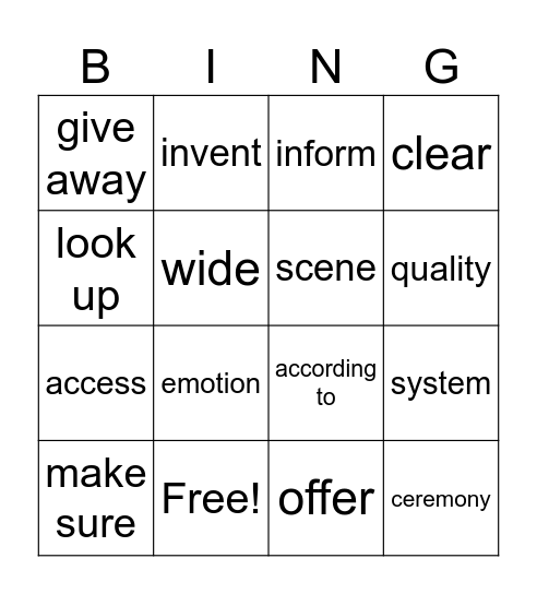 LESSON 15 - AVTC4 Bingo Card