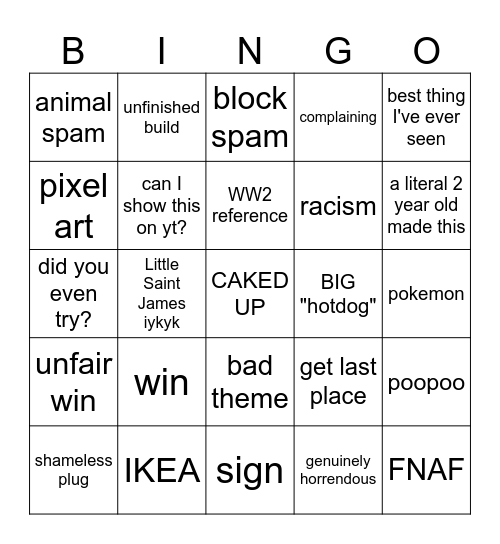 Build Battle Bingo Board Bingo Card