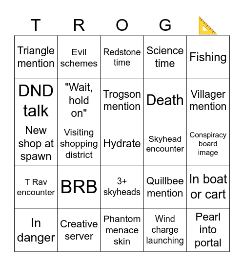 Trog Stream Bingo Card