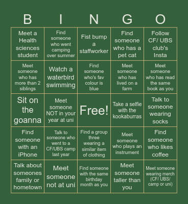 Kick-Off Bingo Card