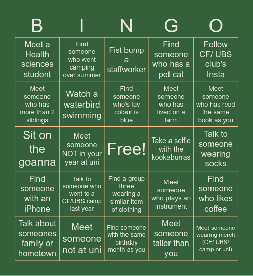 Kick-Off Bingo Card