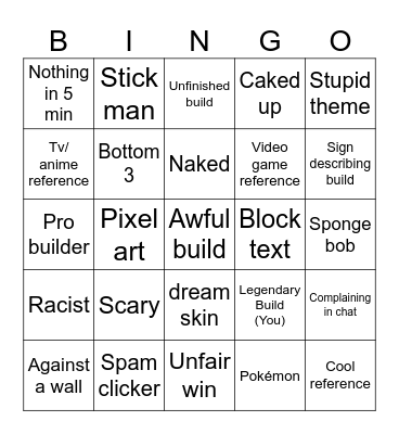 Build battle v3 Bingo Card