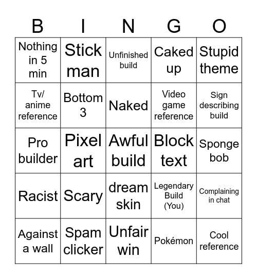 Build battle v3 Bingo Card