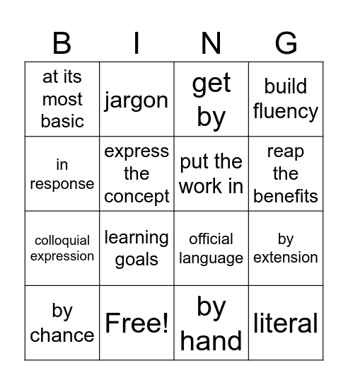 Vocabulary Bingo Card