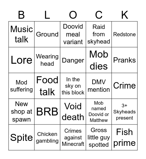 Skyblock Kingdoms Bingo Card