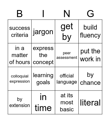 Vocabulary Bingo Card