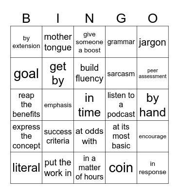 Vocabulary Bingo Card