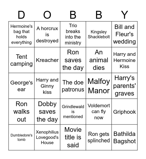 Deathly Hallows 1 Bingo Card