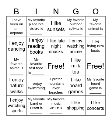 Untitled Bingo Card