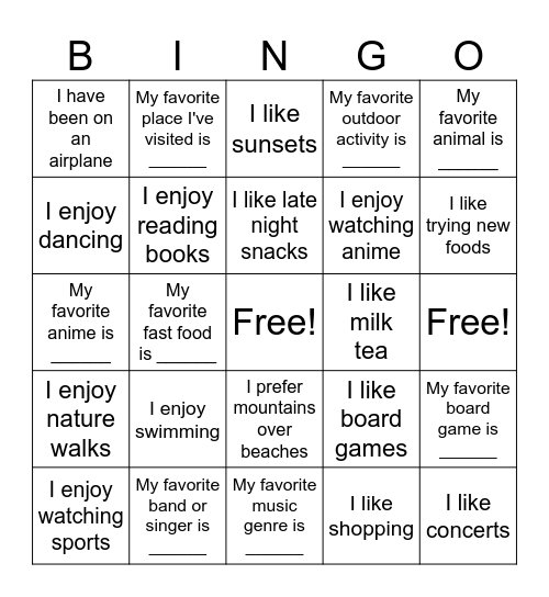 Untitled Bingo Card