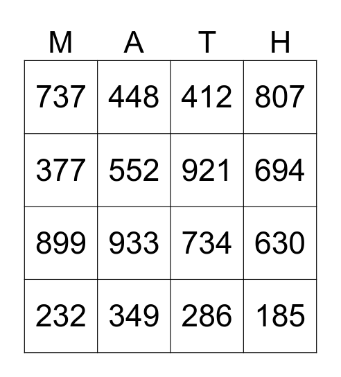 3-Digit +/- with Regrouping Bingo Card