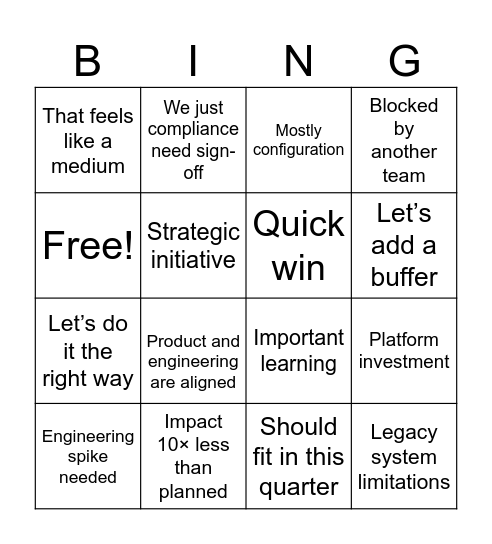 Planning bingo Card