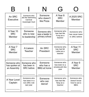 SRC Human Bingo! Bingo Card