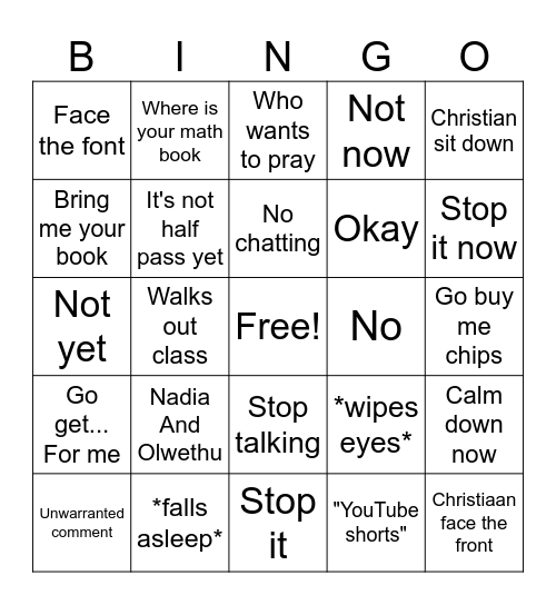 Unwanted bingo card Bingo Card