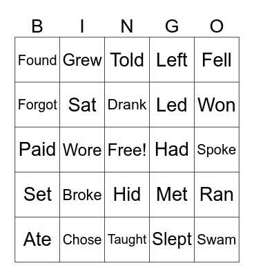 Irregular verbs 2 Bingo Card
