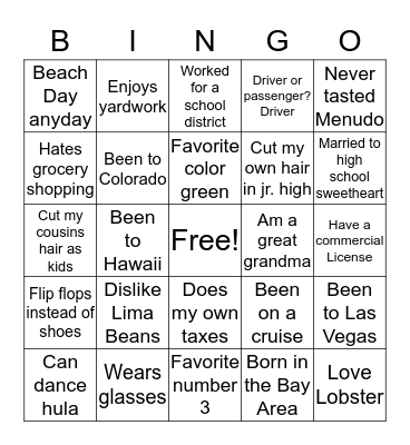 Getting To Know Each Other Bingo Card