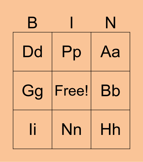 Letters and Sounds Bingo Card