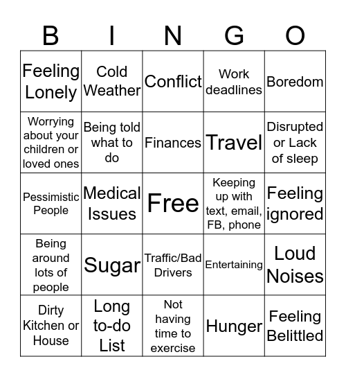 Know your Triggers Bingo Card