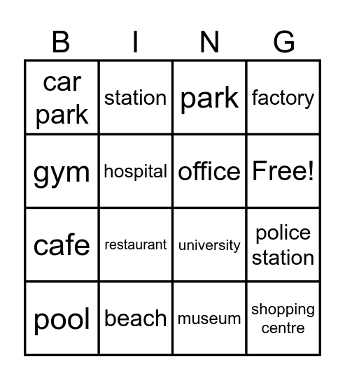 TOWN AND CITIES Bingo Card