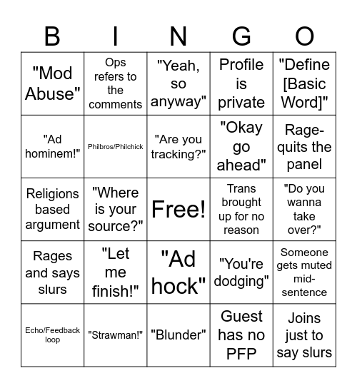 Tiktok Debate Lives Bingo Card