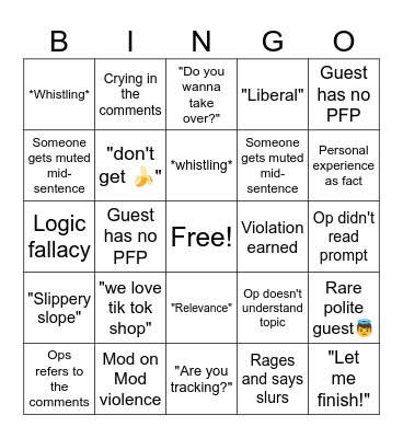 Tiktok Debate Live Bingo Card