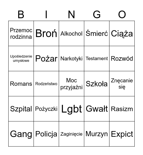 Lekcja w kinie Bingo Card