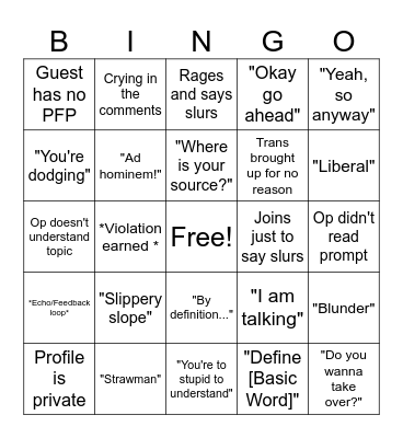 Tiktok Debate Live Bingo Card