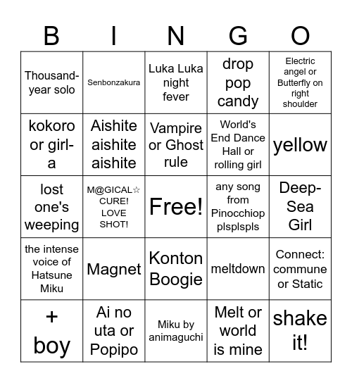 miku expo 2026 PARIS Bingo Card