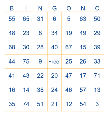 Full House Bingo Card