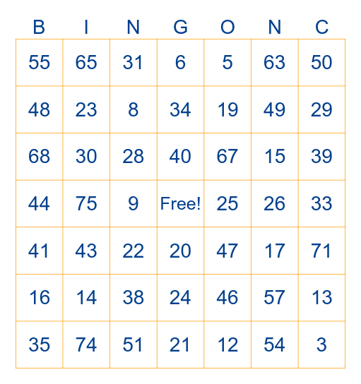 Full House Bingo Card