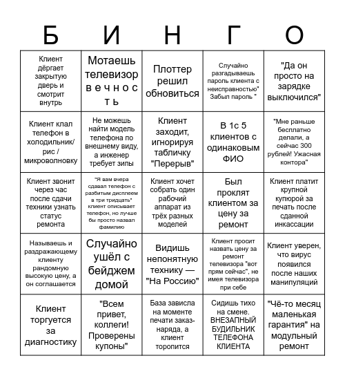 Менеджер НБС Bingo Card