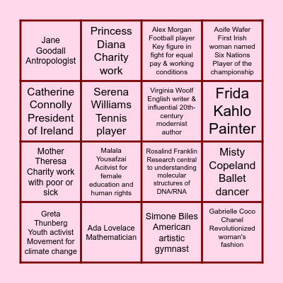 Important Women Bingo 🥰 Bingo Card