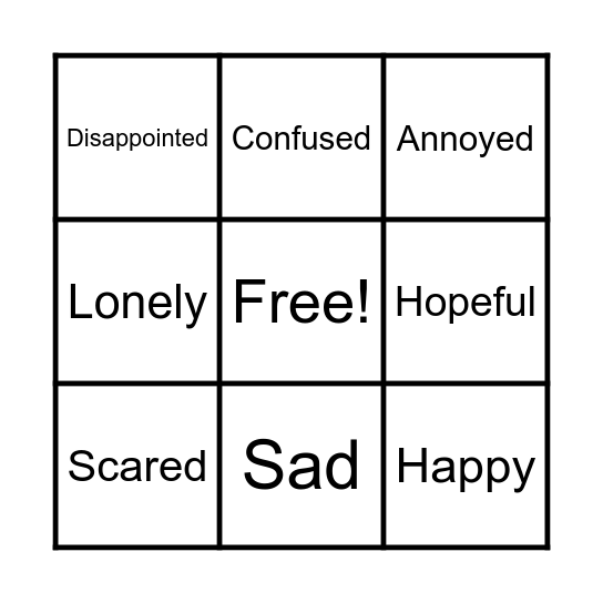 Emotions Bingo Card