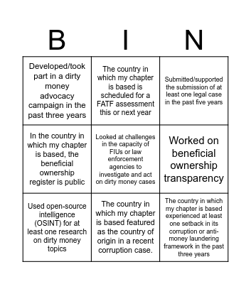 DIRTY MONEY BINGO Card