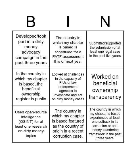 DIRTY MONEY BINGO Card
