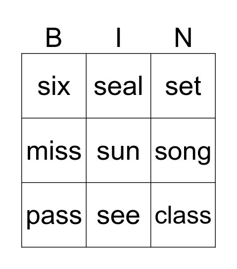 Crayons 's' phoneme Bingo Card