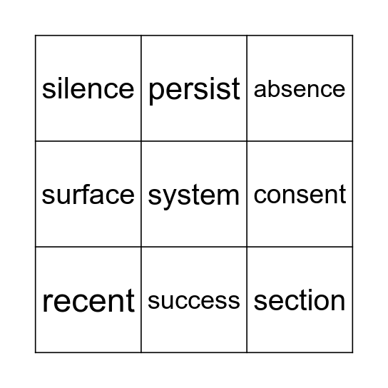 Pens 's' phoneme Bingo Card